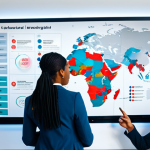 A diverse team of four professional business individuals, fully clothed in modest, appropriate business attire, are gathered around a large, illuminated interactive digital display in a modern, collaborative office space. The screen displays a complex customer journey map, but instead of just abstract data points, it visually emphasizes human touchpoints with subtle abstract human figures and emotional icons integrated into the flow. One team member, an African American woman with a focused expression, gently points to a section of the map, while others nod thoughtfully, indicating empathetic understanding. The scene is well-lit, emphasizing innovation and collaboration, capturing a profound shift from mere data points to understanding human experiences. safe for work, appropriate content, fully clothed, professional, perfect anatomy, correct proportions, natural pose, well-formed hands, proper finger count, natural body proportions, high quality, professional photography.
