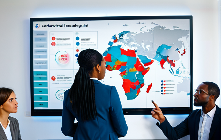 A diverse team of four professional business individuals, fully clothed in modest, appropriate business attire, are gathered around a large, illuminated interactive digital display in a modern, collaborative office space. The screen displays a complex customer journey map, but instead of just abstract data points, it visually emphasizes human touchpoints with subtle abstract human figures and emotional icons integrated into the flow. One team member, an African American woman with a focused expression, gently points to a section of the map, while others nod thoughtfully, indicating empathetic understanding. The scene is well-lit, emphasizing innovation and collaboration, capturing a profound shift from mere data points to understanding human experiences. safe for work, appropriate content, fully clothed, professional, perfect anatomy, correct proportions, natural pose, well-formed hands, proper finger count, natural body proportions, high quality, professional photography.