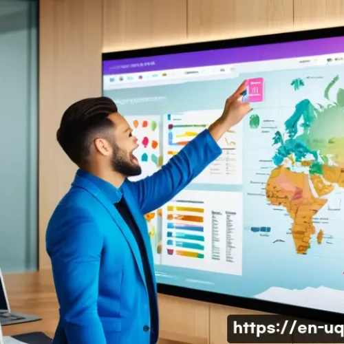 고객 경험 최적화를 위한 여정 맵 활용 - A modern office setting with a diverse team of professionals gathered around a large digital touchsc...