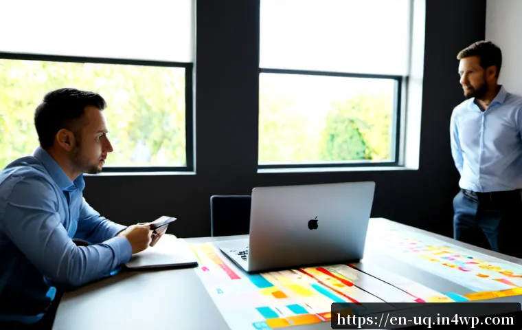 Home 17 고객 여정 맵핑과 데이터 분석의 관계 - Photorealistic modern business workshop, diverse marketing team gathered around a large clean tablet...